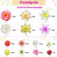 Load image into Gallery viewer, CIRenchen 42 Stück künstliche Blütenköpfe, künstliche Blütenköpfe kleine künstliche Blumen, 3-8cm Stoffblumen Mini-Deko-Kunstblumen Deko für DIY-Bastelarbeiten Scrapbooking Hochzeitsfeier Heimwerken